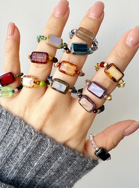 捷克珠戒指小众设计百搭原创