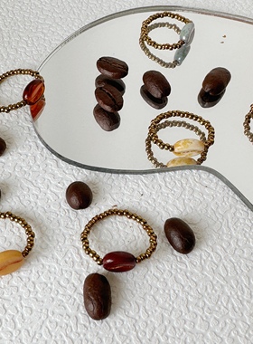 戒指串珠原创捷克珠百搭咖啡豆