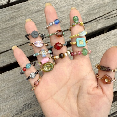 原创捷克珠串珠百搭日常弹力戒指