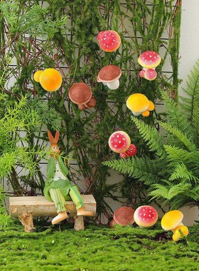 速发森系田园创意蘑肉饲艺品芦丁鸡工养箱造景装饰多菇植物微景观