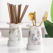 Ceramic chopstick cylinder Domestic drain chopstick cylinder multifunction chopstick barrel chopstick case European-style containing chopstick holder