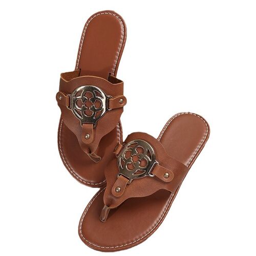 新款现货人字拖鞋2024跨境女凉鞋五金饰扣夏季平底鞋sandals - 图3