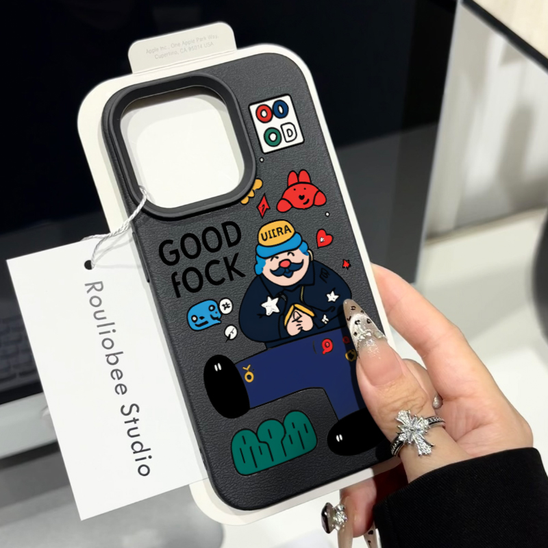 个性潮流大叔适用苹果15promax手机壳iPhone14新款荔枝纹13趣味小众12个性创意皮质15Pro防摔11保护套男女款