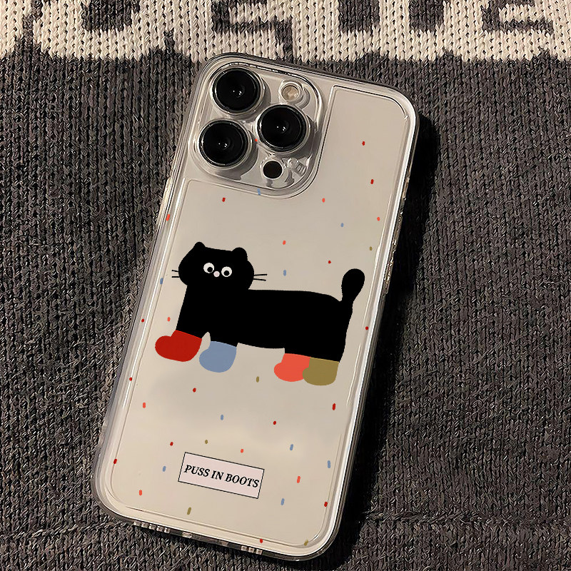 原创趣味穿靴子的猫适用于iPhone15pro苹果16promax手机壳13可爱软壳防摔小米14全包静音保护套mate60华为p60
