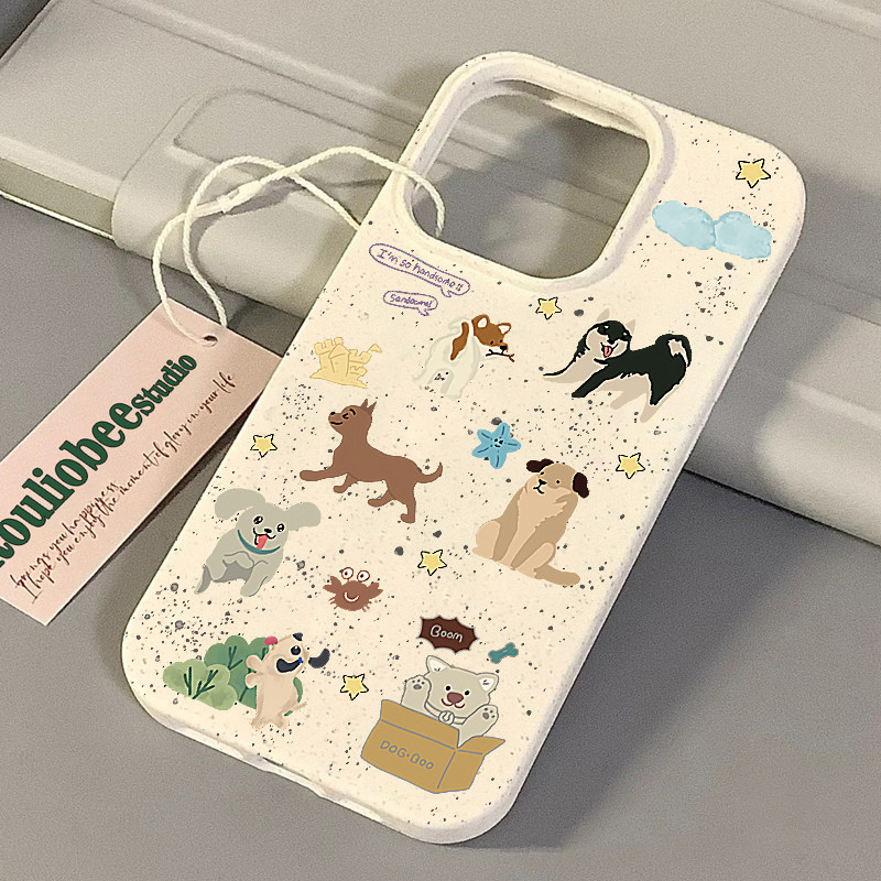 ins风少女心米白降解可爱狗狗适用于iphone16/15promax苹果14小众13手机壳韩风可爱12卡通情侣秋冬新款xsmax