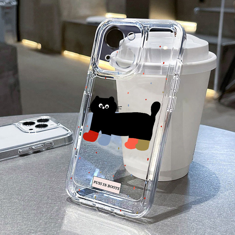 原创趣味穿靴子的猫适用于iPhone15pro苹果16promax手机壳13可爱软壳防摔小米14全包静音保护套mate60华为p60