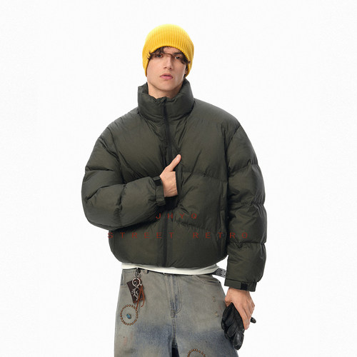 【高充绒】JHYQ美式90白鸭绒复古立领短款羽绒服男防寒面包服外套 - 图0