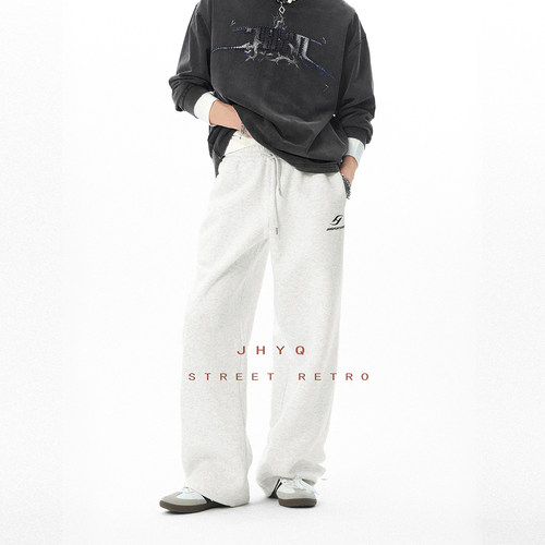 JHYQ净化眼球秋冬400G加绒加厚卫裤重磅男运动裤直筒休闲针织裤子 - 图3