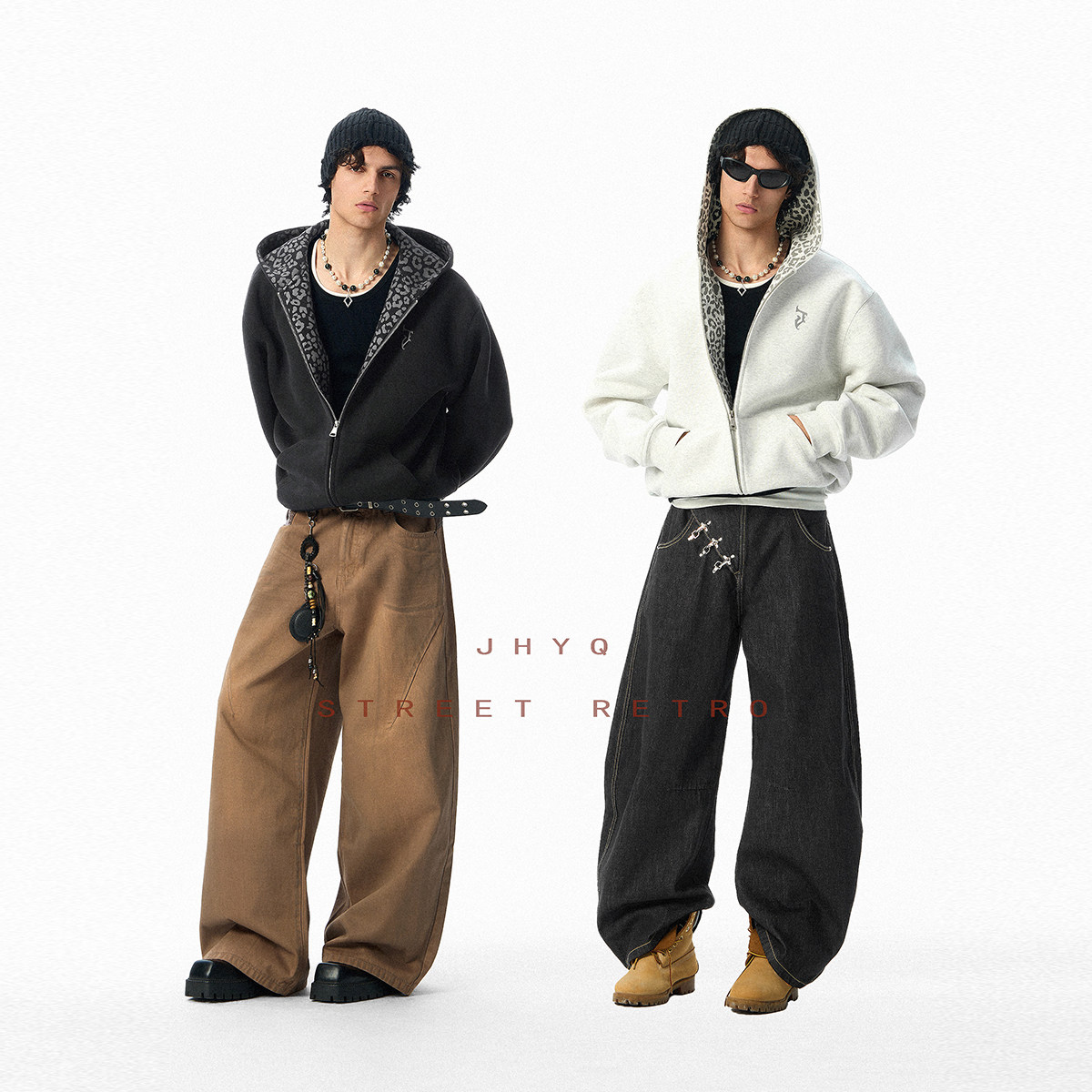 豹纹系列丨JHYQ短版型卫衣美式宽松慵懒加大帽沿连帽男女开衫外套,淘宝优惠券,粉丝福利购,淘宝优惠卷