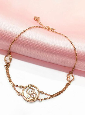 俄罗斯585紫金镀14k玫瑰金白贝母圆形葫芦手链时尚手饰精致女礼物