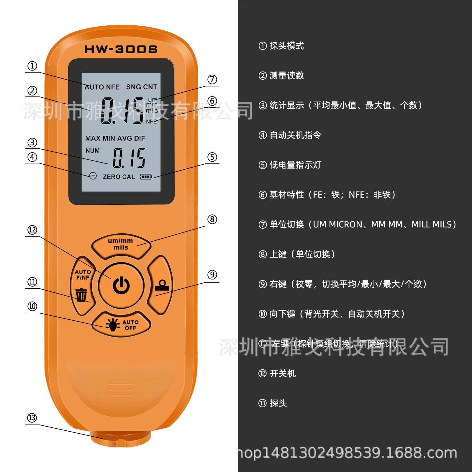 HW3-00S数显涂层测厚仪油漆粉层 工业制造 汽车涂层测厚仪 漆膜仪 - 图2