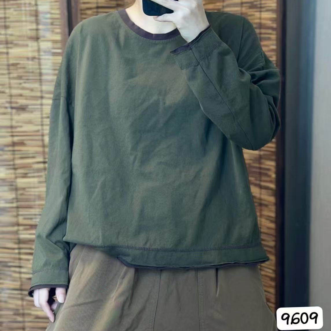 9609-秋季新款高品质纯棉长袖T恤女士休闲百搭宽松显瘦日常款上衣