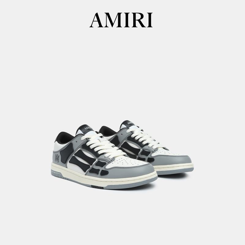 【新品】AMIRI 2025年早春新品男鞋 个性黑灰撞色低帮休闲骨头鞋 - 图0