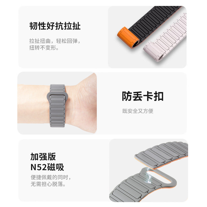 张婧仪同款bkhk适用华为手表gt6表带watch5硅胶磁吸卡扣腕带4/3/2pro防汗透气智能非凡大师2新款轻薄高级表链,淘宝优惠券,粉丝福利购,淘宝优惠卷