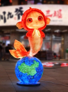 发光雕塑卡通龙虾金鱼装饰摆件