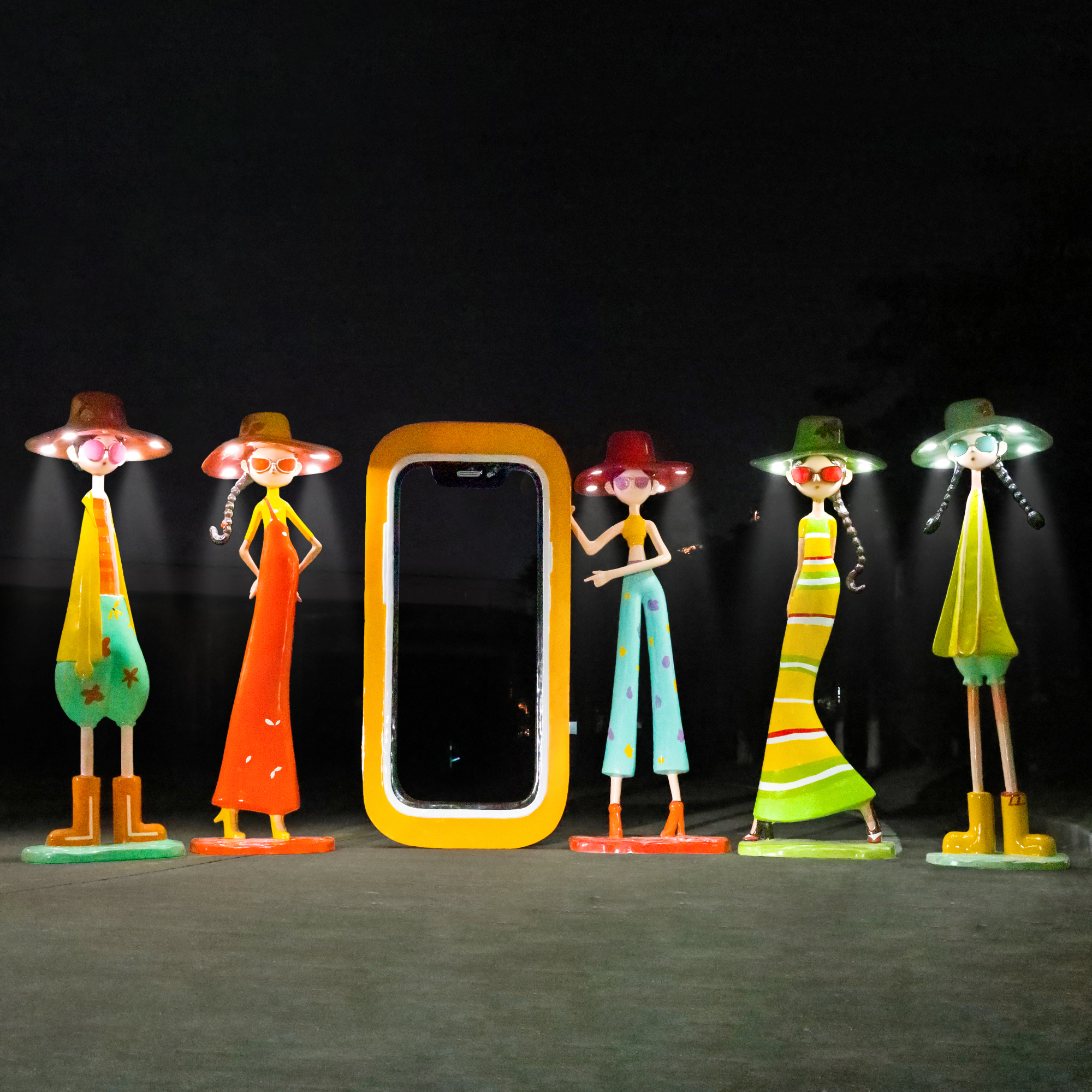 太阳能发光玻璃钢卡通女孩雕塑商场户外打卡服装店落地灯大型摆件 - 图3