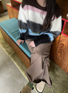 Tagi.温暖条纹拼色宽松拉毛长袖