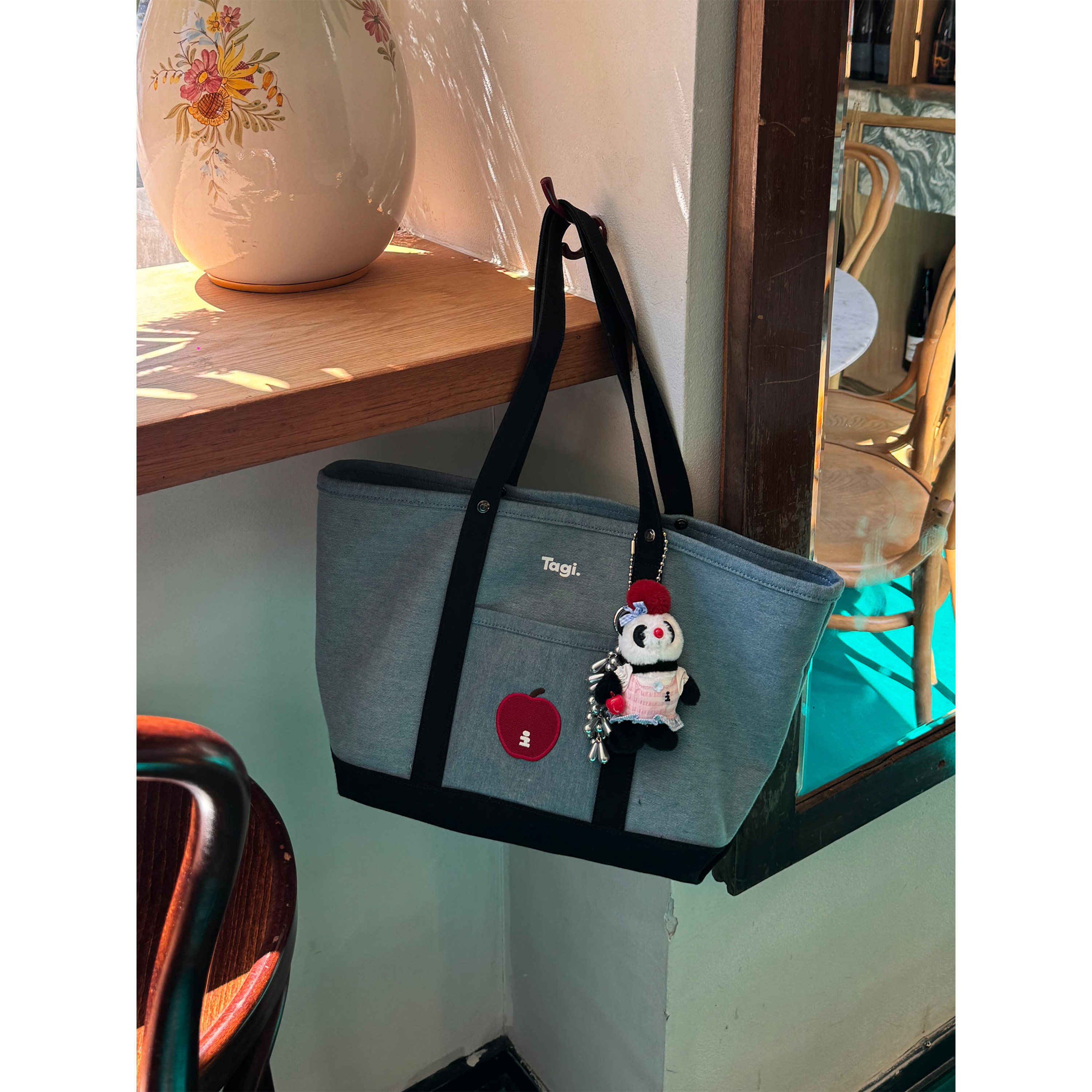 Tagi.《想象苹果》拼色通勤复古单肩包帆布托特手提斜挎包,淘宝优惠券,粉丝福利购,淘宝优惠卷