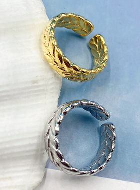 韩版麻花情侣开口戒指女ins镀黄金色编织介子潮流指环个性手饰品