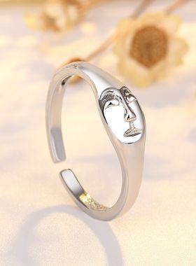 新款欧美古玩人脸表情戒指个性设计感几何型不规则潮流指环饰品戒