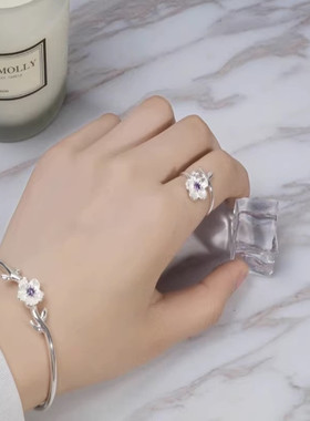 白铜花朵粉紫钻项链戒指手镯女耳钉配套韩版个性设计厂家