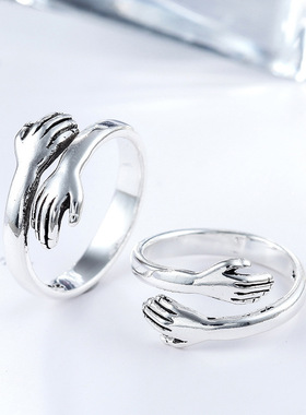 欧美饰品爱的拥抱戒指复古手饰开口戒指首饰男女戒子可选做旧指环