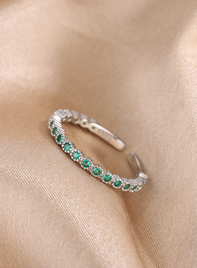 新款简约排钻绿色锆石戒指时尚气质小众设计百搭热卖精美手饰品戒