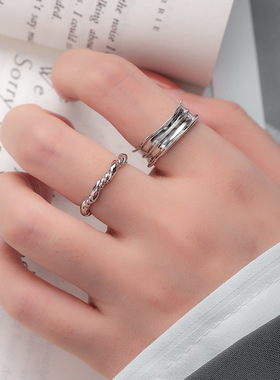 新品韩版不规则立体纹理戒指女士简约ins风线条个性凹面褶皱指环