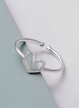 0129简约气质光面爱心戒指女个性小清新镂空心形戒指森系甜美开口