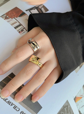 新品欧美跨境宽面不规则戒指缺口小众设计个性方形开口指环