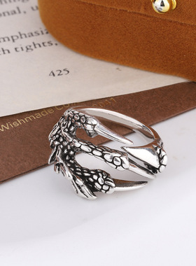 新品复古泰银龙爪戒指男时尚个性设计感暗黑风潮酷ins感指环戒指