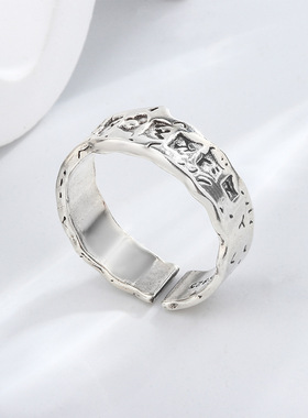 新款小众设计复古做旧不规则戒指男士泰银《深渊》时尚个性指环