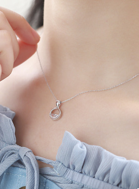 简约森系镶钻一汪清泉项链女简个性U形半圆吊坠锁骨链项链饰品项