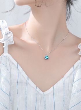 新品日韩系淡蓝色色圆形蕾丝花边气质项链女锁骨链个性小清新项饰