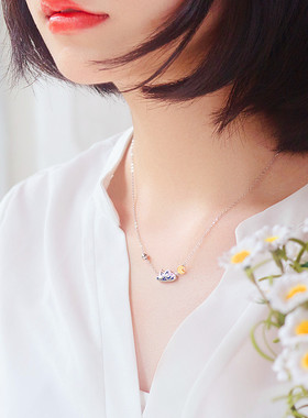 梵高星空项链韩版个性森系蓝色滴胶金色月亮项链女锁骨链饰品