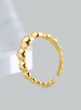 欧美极简几何光面圆珠戒指女韩版个性不对称串珠戒指开口指环饰品