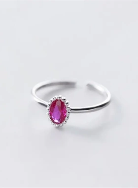 2025新款韩版小巧三色彩钻几何椭圆锆石食指戒指潮时尚开口戒指