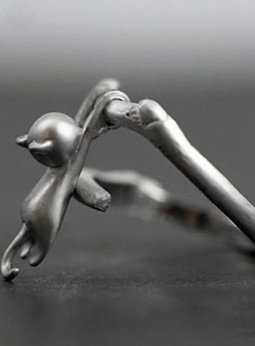 新款日韩流行慵懒小猫动物戒指 可爱小猫咪攀爬时尚节节高升指环