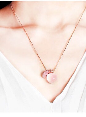 新款韩版粉色水晶福袋吊坠项链女士简约百搭气质镶钻蝴蝶结锁骨链