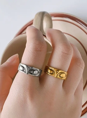 新款欧美古法复古镀金智慧之眼戒指气质个性轻奢时尚百搭简约指环