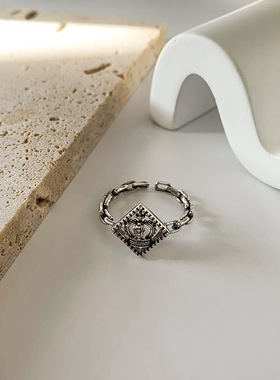 方形泰银皇冠戒指女韩版个性创意复古锁链开口戒指环生日礼物