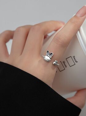 2024日韩风复古钱袋兔子戒指女可爱甜美本命年生肖动物开口指环