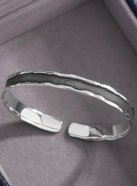 新款复古做旧泰银《深渊》手镯高级感小众简约网状开口手环