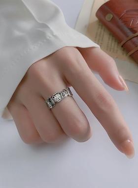 01890森系卡通可爱兔子小熊指环时尚个性动物复古不规则泰银戒指