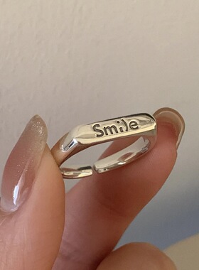 新款韩版简约涂鸦smile戒指微笑英文小红书INS风时尚个性指环女