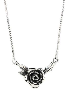新品日韩风复古泰银黑玫瑰项链女时尚简约气质做旧锁骨链个性项饰