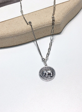 欧美复古做旧时尚项链女小众ins冷淡风锁骨链大象潮个性泰银饰品