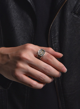 新品欧美男士十字架戒指设计感小众复古个性男生潮分色高街指环