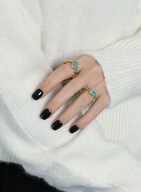 2024小众设计高级感不规则珐琅效果滴釉工艺ins冷淡风开口戒指女