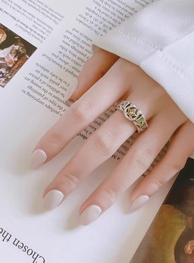 新款欧美风复古翅膀五角星戒指时尚个性潮流泰银ins新潮开口指环